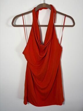 Express Bright Orange/Red Halter Cowl Neck Dressy Tank Top- NWT- M